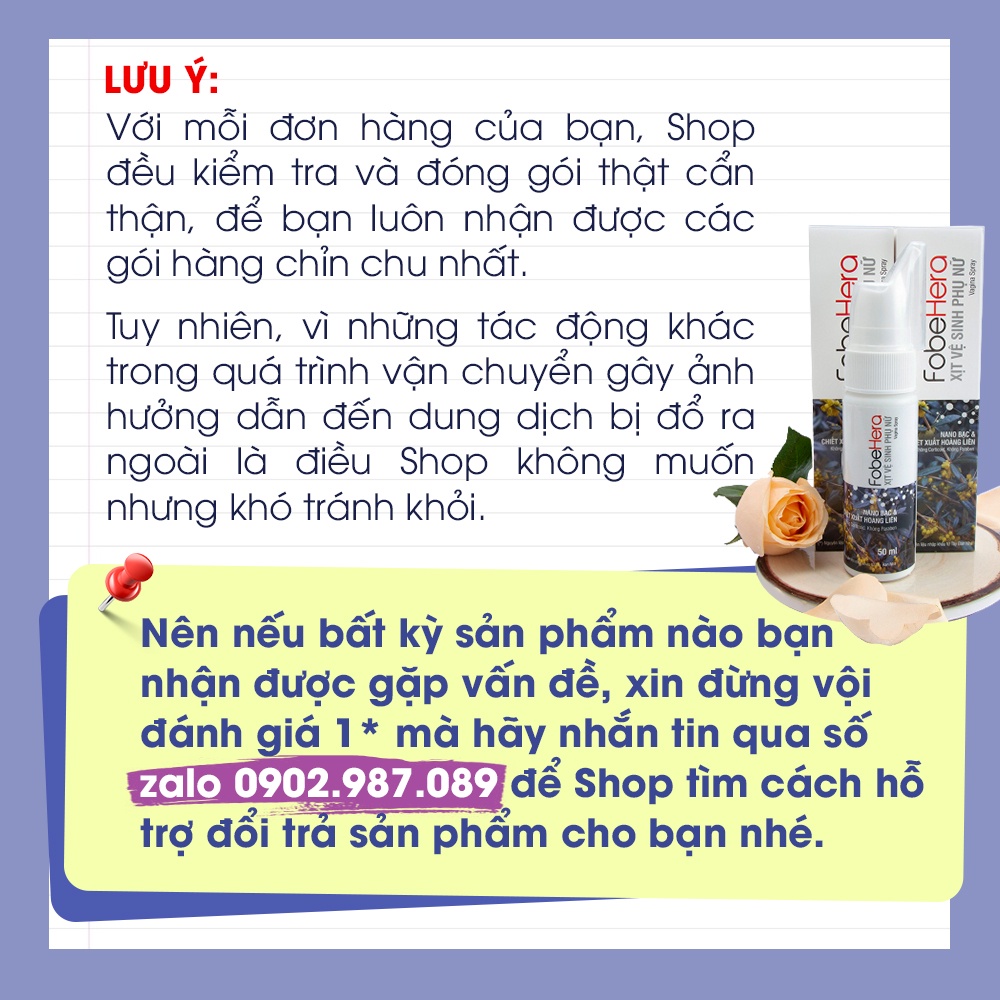(Che Tên SP) Chai Xịt Phụ Khoa Kháng Khuẩn Vùng Kín, Ngăn Ngừa Nấm Ngứa Fobelife Fobe Hera - chai 50ml