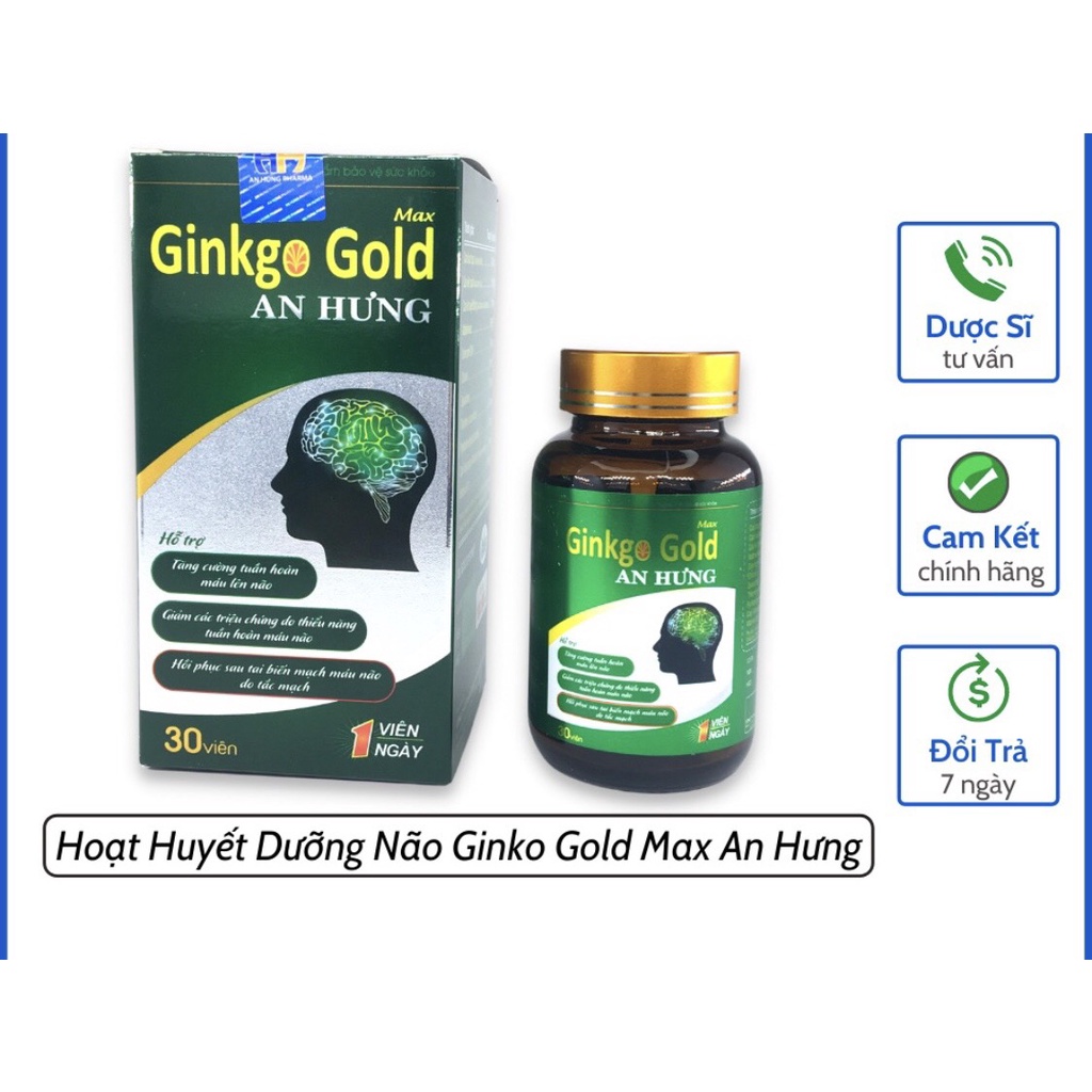 Hoạt Huyết Ginko gold an ư 30 Viên Chính Hãng Giúp Bổ Máu Tăng Tuần Hoàn Máu Não Ngừa Tai Biến Đau Đầu Hoa Mắt Chóng Mặt