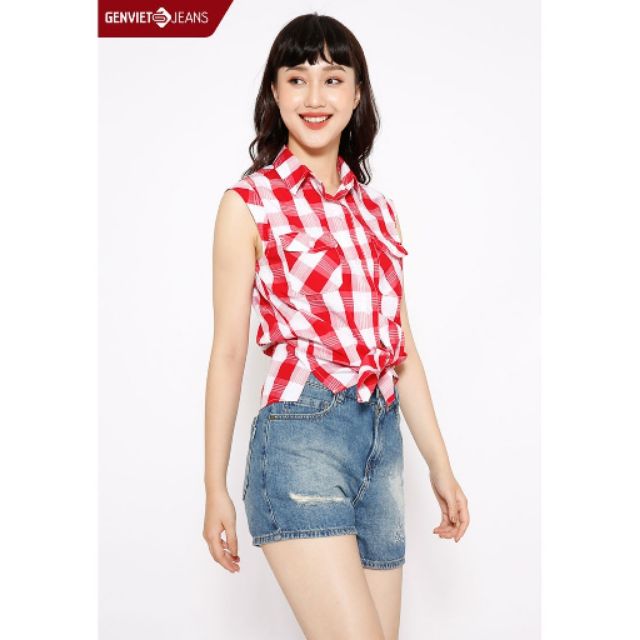 Áo sơ mi thô cộc tay nữ TA323L421 GENVIET Size S