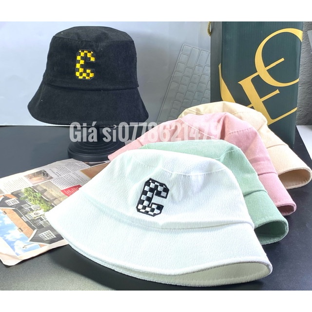 Nón bucket cụp thêu chữ C ca rô cá tính thời trang nữ - Mũ vành cụp hàn quốc