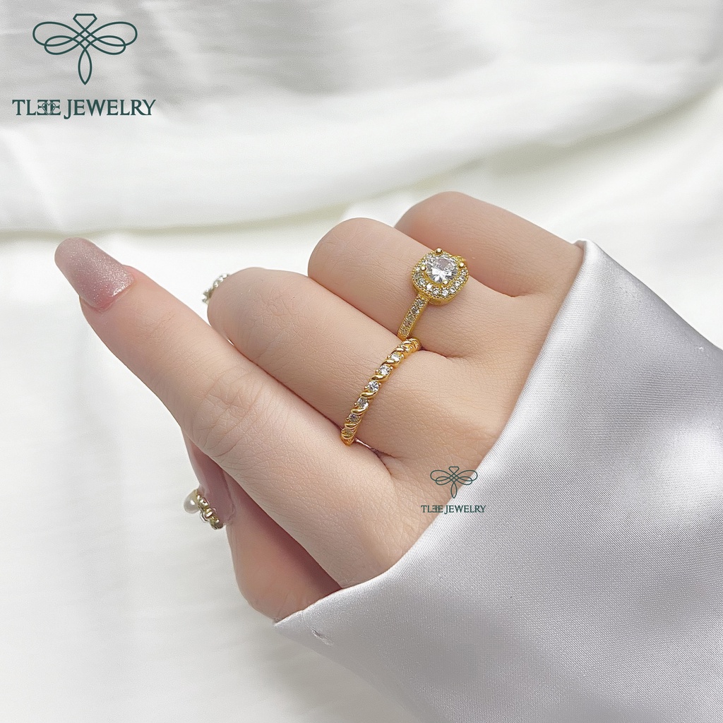 Nhẫn bạc nữ TLEE mạ vàng 14k viền đá bao xoắn sang trọng TleeJewelry A0138