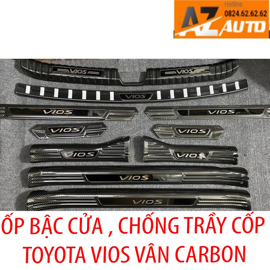 Bộ ốp bậc cửa, ốp chống trầy cốp Vios 2019-2021 mẫu Vân cacbon