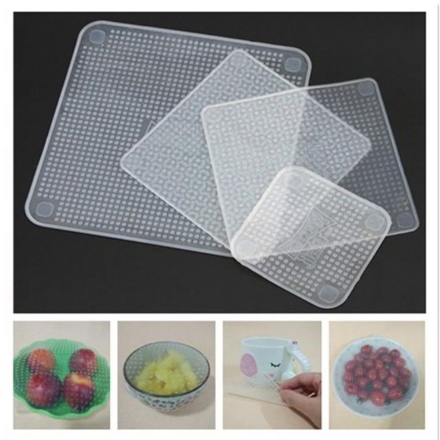 Bộ 4 miếng màng bọc thực phẩm Silicon cao cấp