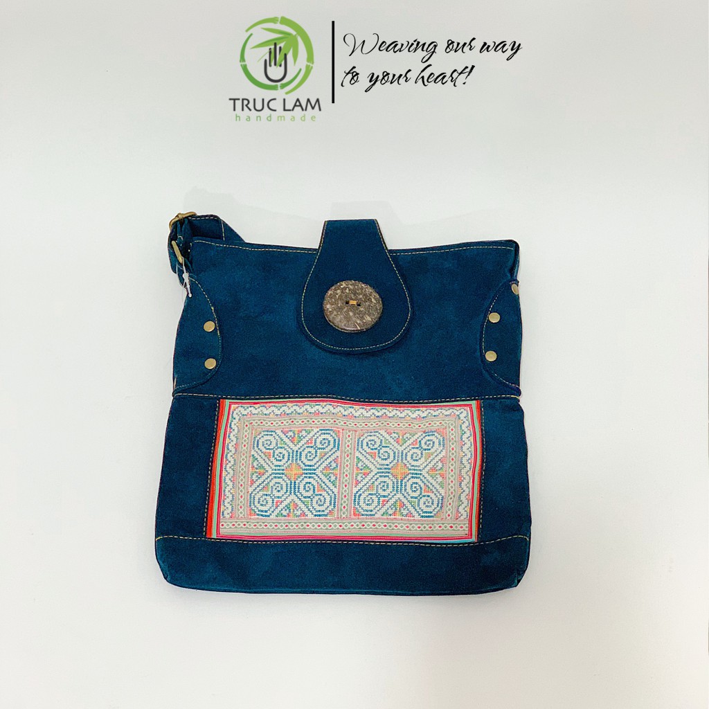 Túi Đeo Chéo Thời Trang Vải Da Lộn Can Yếm Thổ Cẩm Dân Tộc  - Trúc Lâm Handmade