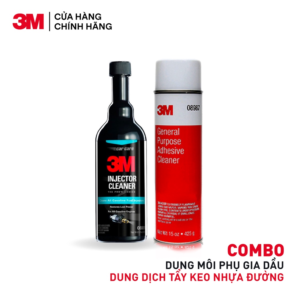 Combo Dung môi phụ gia xăng 3M 08813 473ml + Dung Dịch Tẩy Keo Nhựa Đường 3M General Purpose Adhesive Cleaner 08987 425g