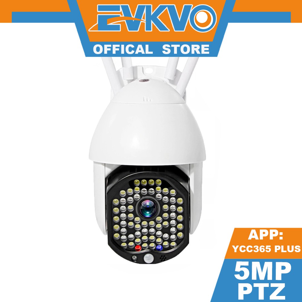 EVKVO - 68LEDs Tầm nhìn ban đêm đầy đủ màu sắc - Theo dõi tự động - 5X Zoom - YCC365 PLUS APP FHD 5MP Quay Ngoài trời không thấm nước Wireless WIFI PTZ IP Camera CCTV Giám sát an ninh gia đình CCTV Camera Báo động phát hiện chuyển động Hai chiều âm thanh