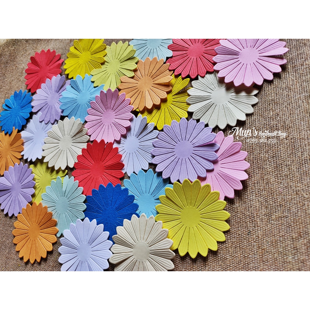 Set 10 hoa cúc gân giấy cắt sẵn - Nguyên liệu trang trí thiệp, scrapbook, sổ