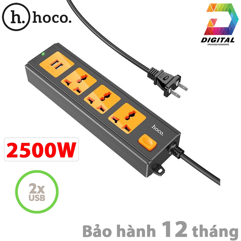 Ổ Cắm Điện Đa Năng Có Cổng USB Hoco DC31 2500W Chính Hãng