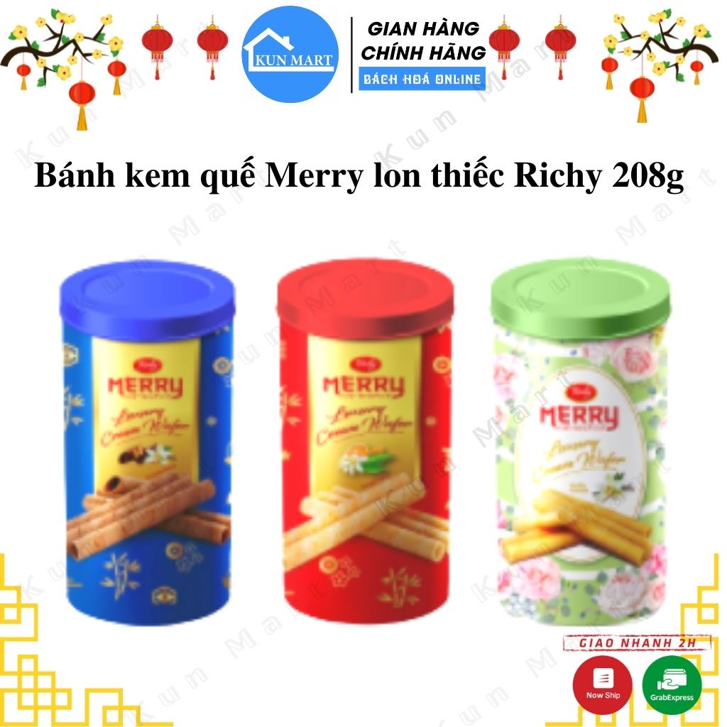 Bánh Quế ❤️FREESHIP❤️  Bánh quế Santa Merry BKHM03 thơm ngon, sang trọng, làm quà biếu, đóng giỏ quà tết  lon 208g
