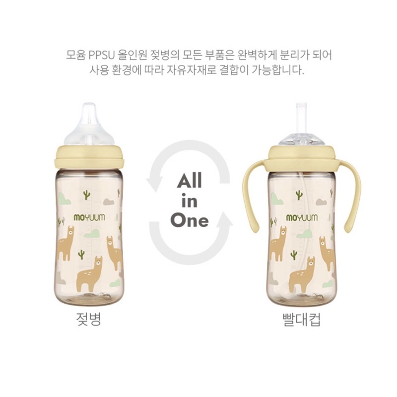 Bình sữa Moyuum vàng hoạ tiết Lạc đà - Llama Edition 170ml/270ml