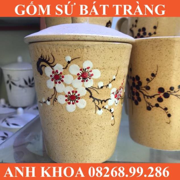 Cốc xinh Bát Tràng vẽ hoa đào men gốm mới - Gốm sứ Bát Tràng Anh Khoa