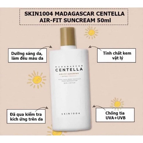 Kem chống nắng cho da nhạy cảm chiết xuất rau má Skin 1004 Madagascar Centella Air-fit Suncream SPF50+ PA++++ 50ml