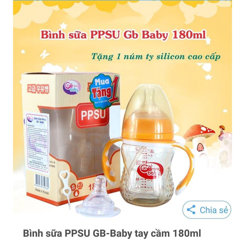 Bình sữa PPSU Gb Baby 80ml, 180ml, 240ml (có tay cầm)