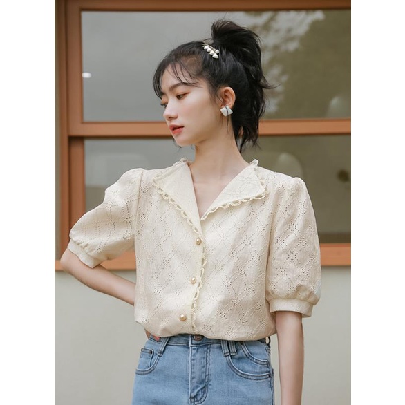 Áo Sơ Mi Mỏng Tay Ngắn Cổ Chữ V Phong Cách Retro Pháp Thời Trang Mùa Hè 2022 Mới Cho Nữ