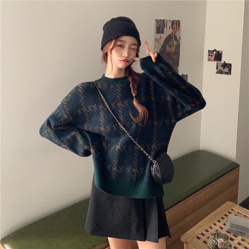 Áo len cổ tròn hoạ tiết ziczac 2 màu vintage, Áo len đỏ giáng sinh, noel - Xưởng May Hạnh Hồng | BigBuy360 - bigbuy360.vn