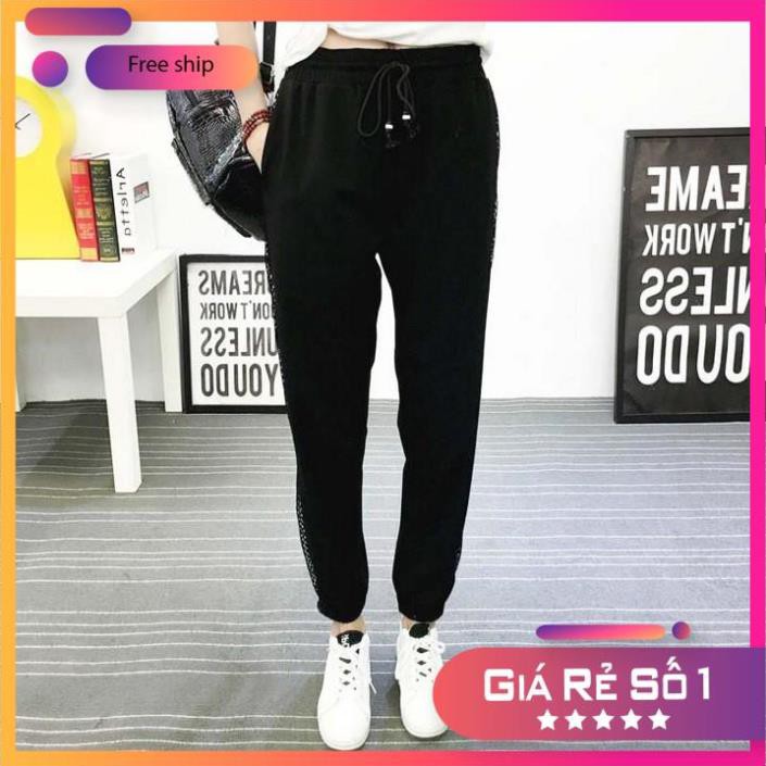 [FREESHIP EXTRA Quần Jogger Nữ Thể Thao Phối Lưới Hông Chất Sạn