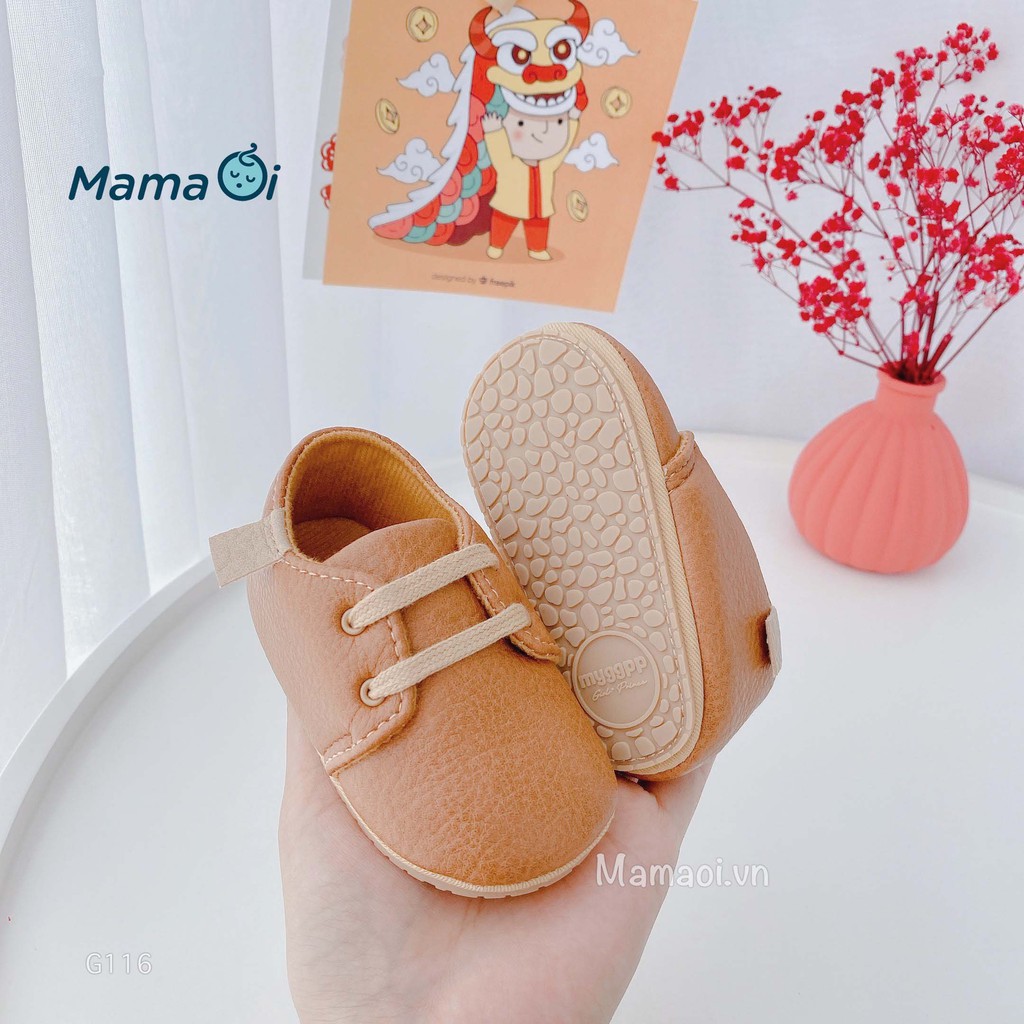 G116 Giày tập đi cho bé giày bata da nâu mềm mại êm chân đế nhựa chống trượt của Mama Ơi - Thời Trang cho bé