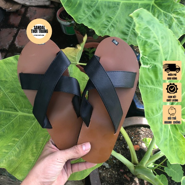 Dép sandal quai chéo nữ nam 2 màu nâu/ đen full size 30-44 sandalthoitrang