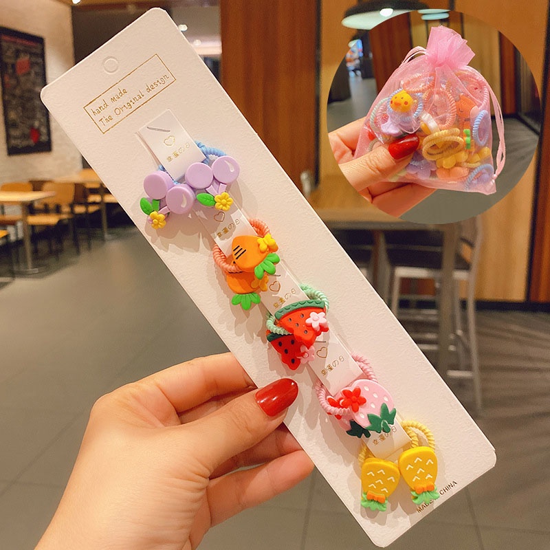 Set 10 dây buộc tóc cao su họa tiết hoạt hình dễ thương cho bé