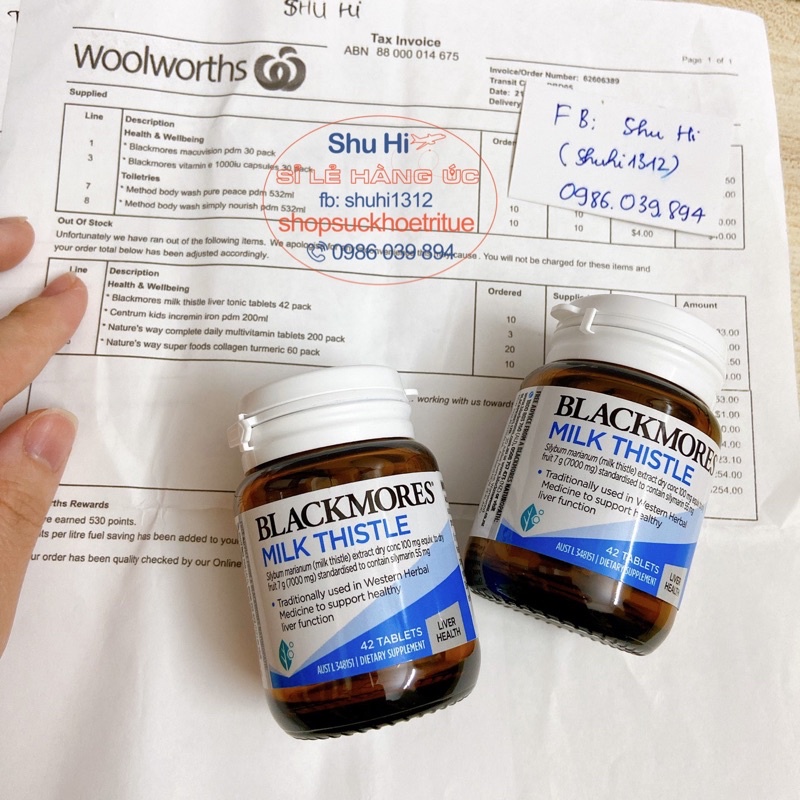 Viên uống hỗ trợ chức năng gan khỏe mạnh, blackmores milk thistle 42 viên úc, mát gan, thải độc gan