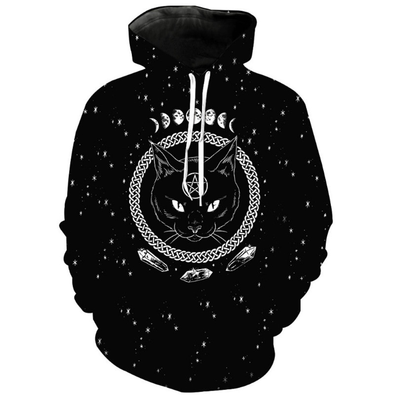 Áo hoodie dài tay màu đen in hình ngôi sao năm cánh phong cách gothic đường phố