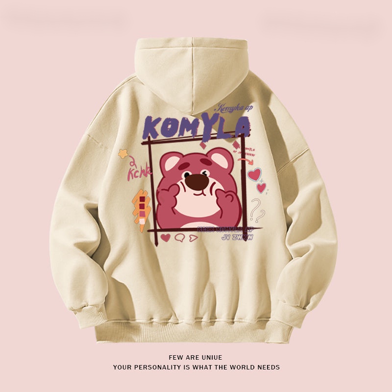 Áo Khoác Sweater Dày Dặn In Họa Tiết Gấu Và Dâu Tây Dễ Thương Phong Cách Nhật Bản Thời Trang Xuân Thu Cho Cặp Đôi