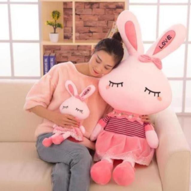 Gấu Bông Thỏ Bông Đồ Chơi Thỏ Hồng Tai Dài Vải Nhung Cao Cấp Co Giãn 4 Chiều
