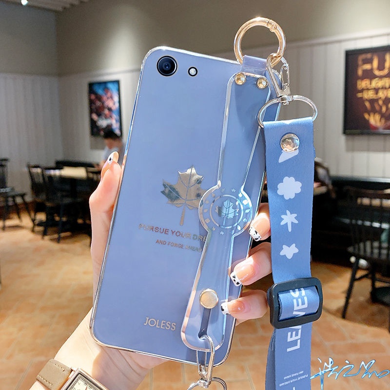 Ốp Điện Thoại Họa Tiết Lá Phong Có Dây Đeo Tay Cho Oppo F11 Pro F11 F9 F7 F5 F17 Pro F1S A59 A57 R17 Pro