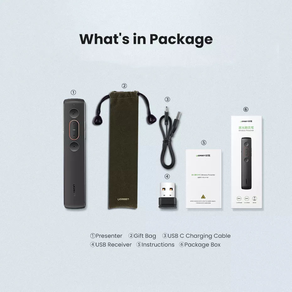 Bút Laser Trình Chiếu PowerPoint Ugreen LP180 60327 Điều Khiển 100M - BH 18T Chính Hãng