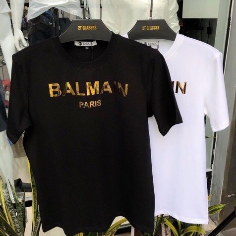 Áo thun nam tay ngắn in nhũ vàng BALMAIN Paris chất vải cotton cực thoáng mát, dễ phối đồ in hiệu ứng đặc sắc