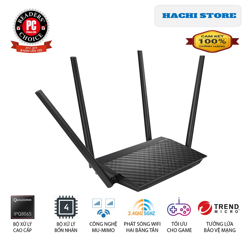 Bộ Phát Wifi  chuẩn AC 1500 Asus RT-AC1500UHP Băng Tần Kép - Hàng Chính Hãng