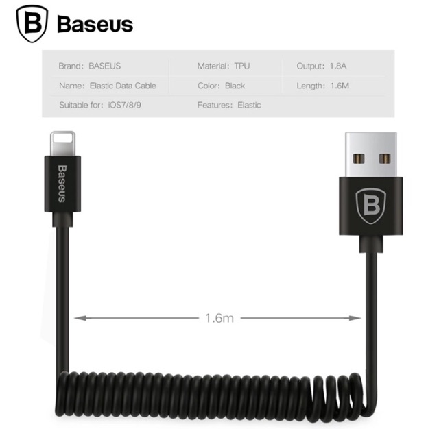 Cáp lightning BASEUS lò xo xoắn 1.6m
