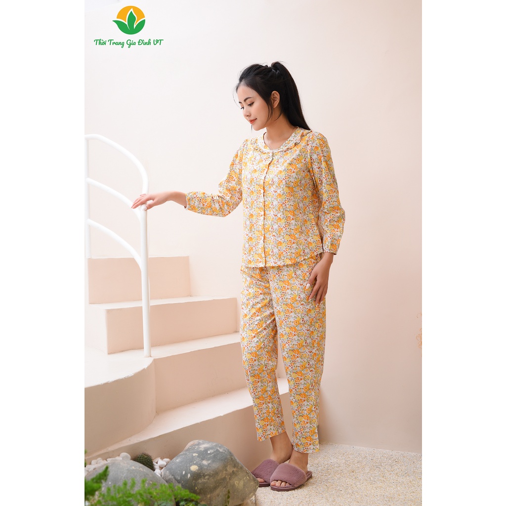 Đồ bộ mặc nhà nữ thu đông Việt Thắng quần dài, áo dài tay, chất Cotton - B50.2208