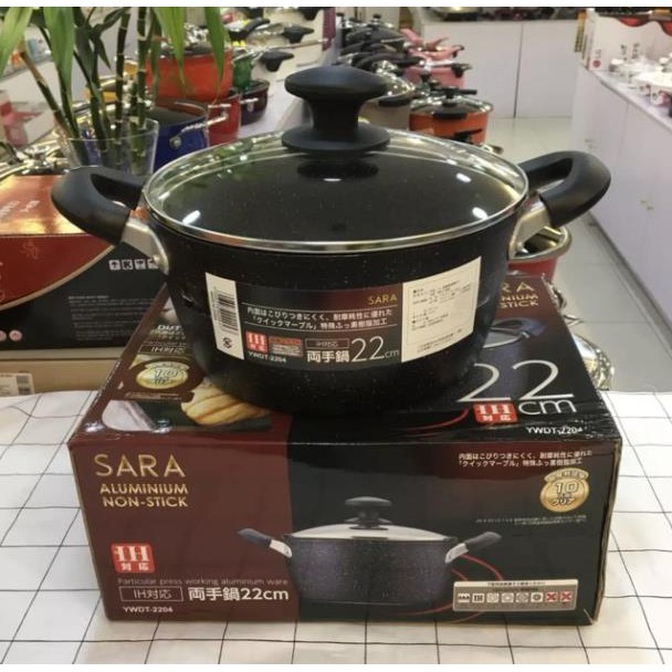 Nồi chiên,rán,sào,nồi nấu canh trống dính hàng Nhật SARA cao cấp 3 cỡ đun các loại bếp từ 20cm 22cm 24cm