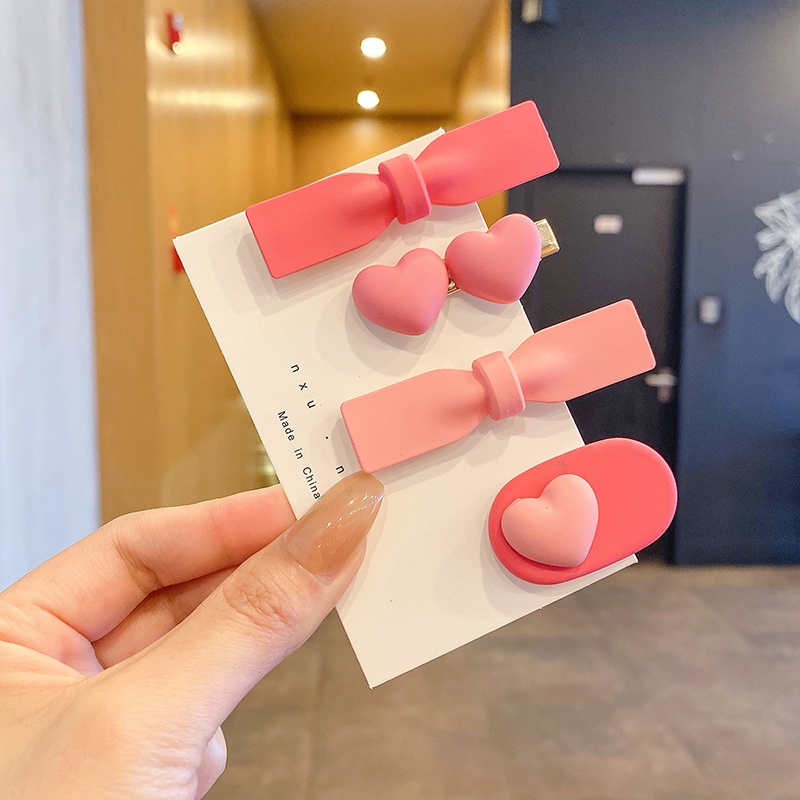 Kẹp Tóc Hình Nơ Màu Hồng Dễ Thương Phong Cách Hàn Quốc