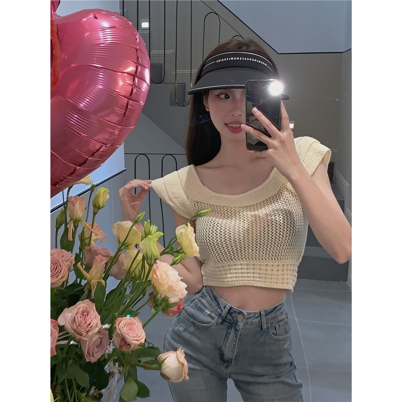 Cocory vn Áo Croptop Dệt Kim Sát Nách Cổ Tròn Thời Trang Mùa Hè Cho Nữ