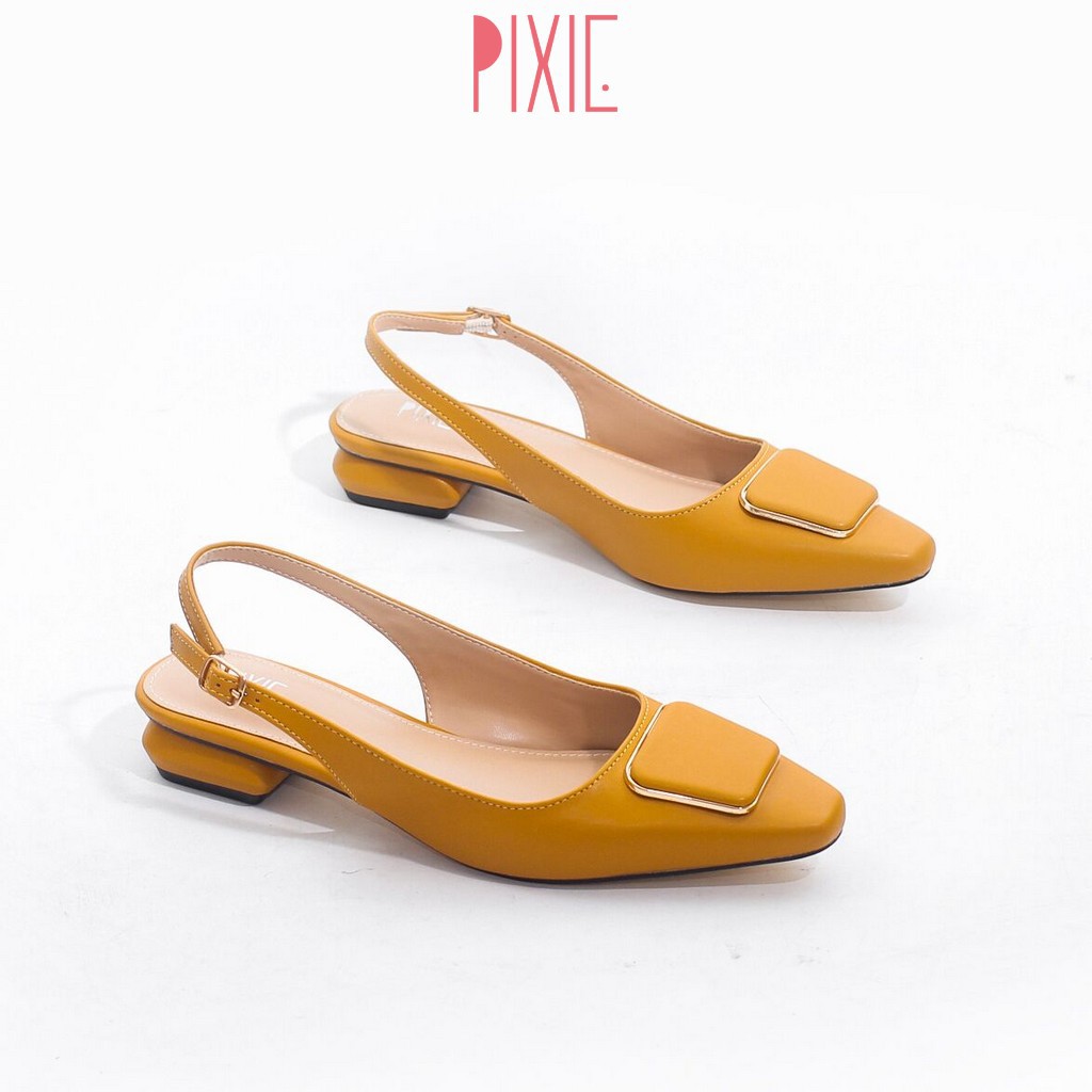 Giày Búp Bê 2cm Hở Gót Mũi Vuông Khóa Vuông Pixie X450
