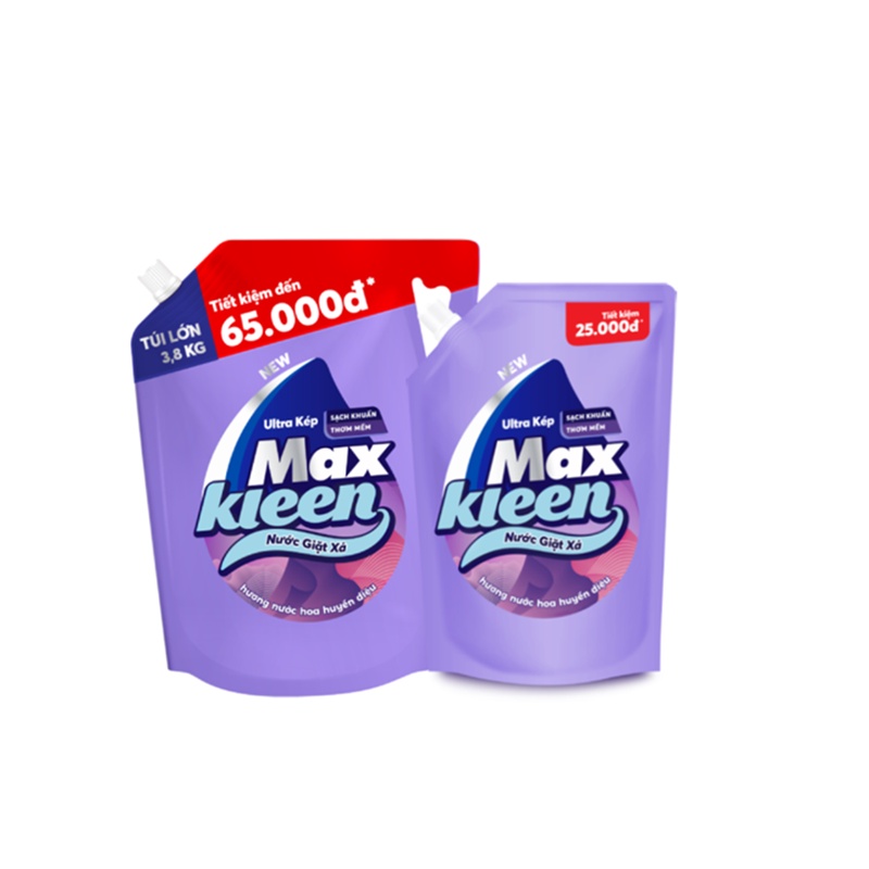 Combo 2 Túi Nước Giặt Xả MaxKleen Hương Huyền Diệu 3.8kg + 2.4kg