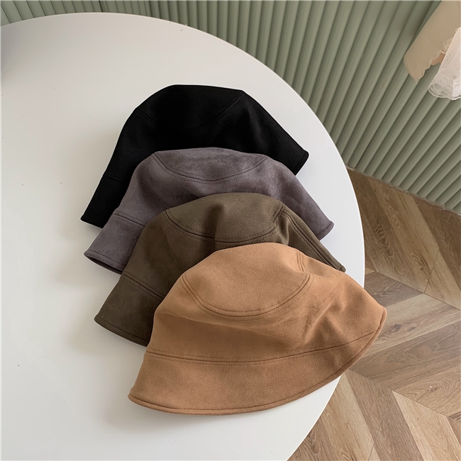 Mũ Bucket Da Lộn Màu Trơn Che Mặt Thời Trang Thu Đông Phong Cách Hàn Quốc Cho Nữ