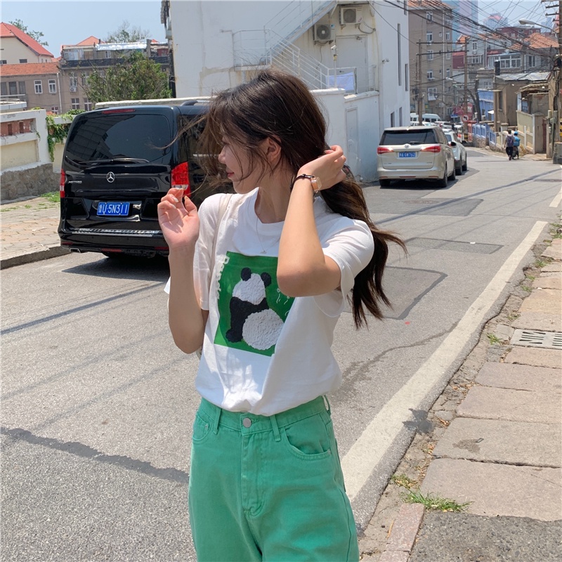 Áo thun SUXI tay ngắn cổ tròn họa tiết động vật thiết kế dáng rộng thoải mái