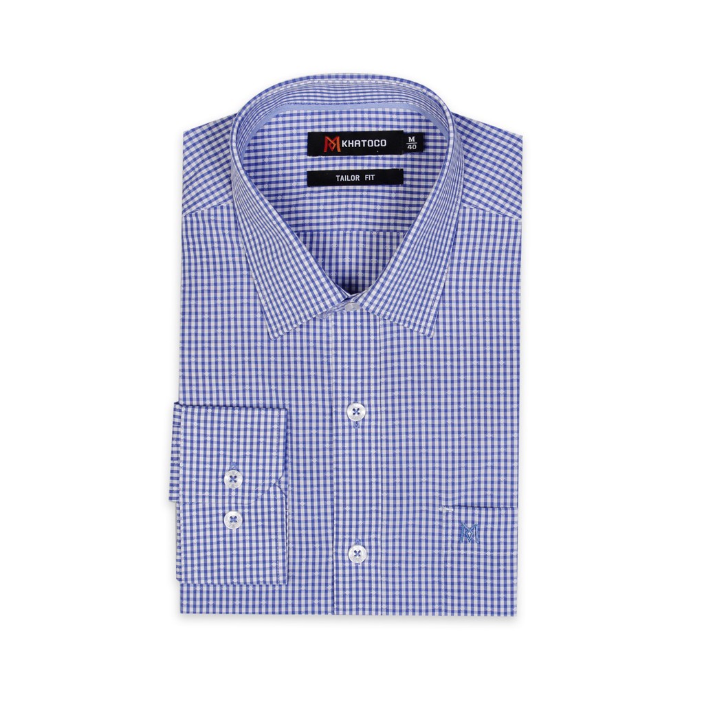 Áo sơ mi nam Khatoco tay dài kẻ caro màu xanh A1MD468T1-CNCR068-2005-D | BigBuy360 - bigbuy360.vn