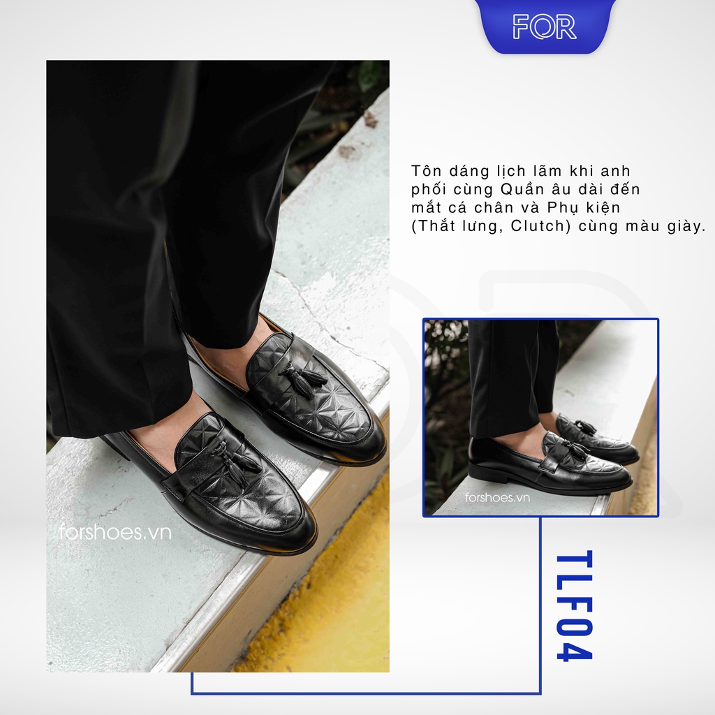 Giày lười nam FOR cao cấp thiết kế đai chuông sang trọng đế cao su siêu êm, bền chắc bảo hành 12 tháng TLF04