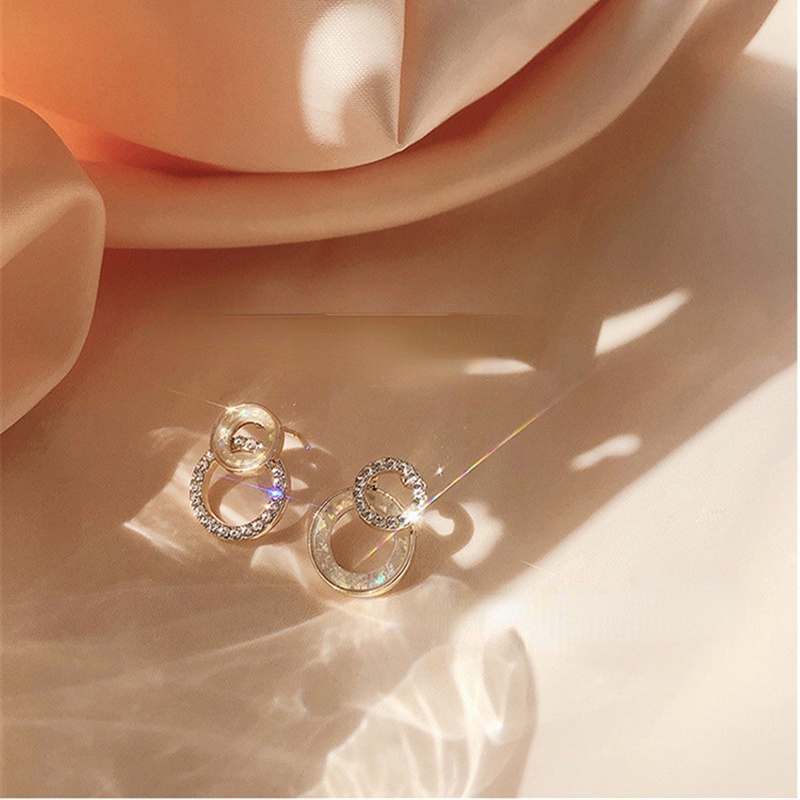 Khuyên Tai Kim Loại Hình Tròn Đính Đá Thời Trang Cho Nữ