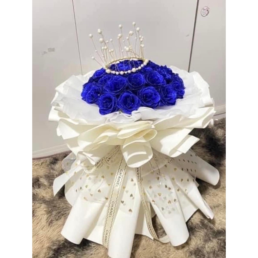 bó hoa nhũ màu xanh 30 bông công chúa xinh lung linh làm quà tặng ý nghĩa/hoa sáp nhũ tp Vinh/shop Gà Handmade