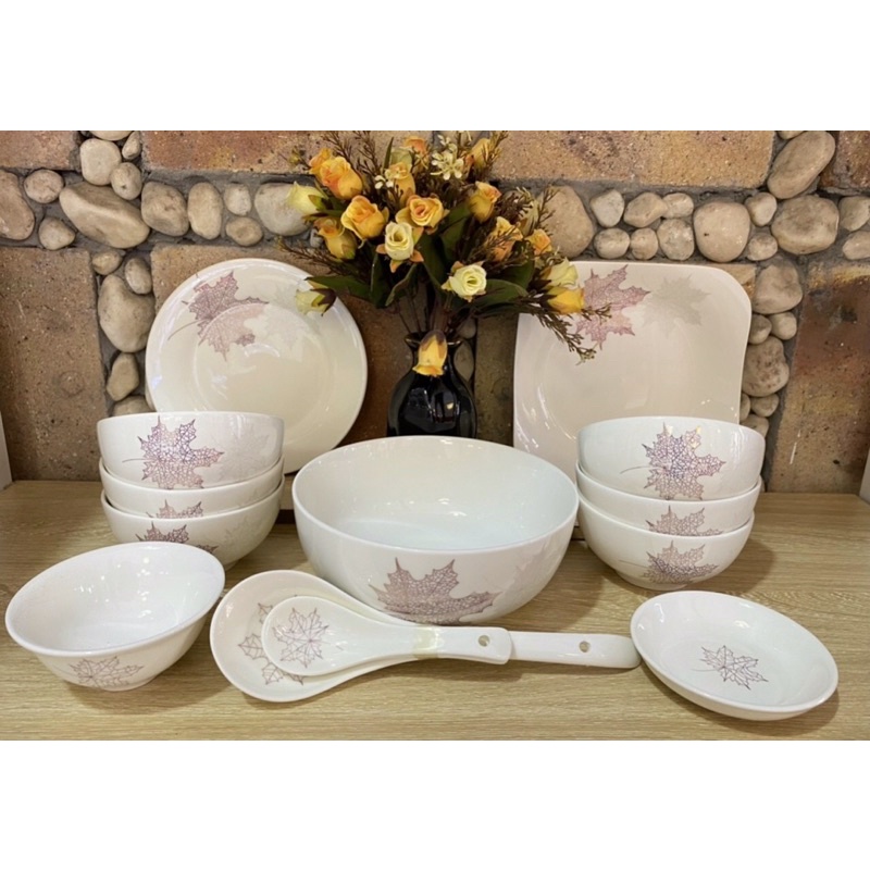 Bát đĩa kèm hộp quà tặng chuẩn bộ như hình 100% Bộ bát tràng cao cấp gốm sứ