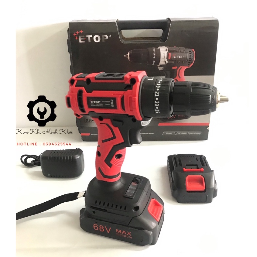 [CHÍNH HÃNG] Máy khoan pin cầm tay Etop 3 chức năng 68V| Khoan pin không chổi than( Bảo hành 6 tháng, cam kết lõi đồng)