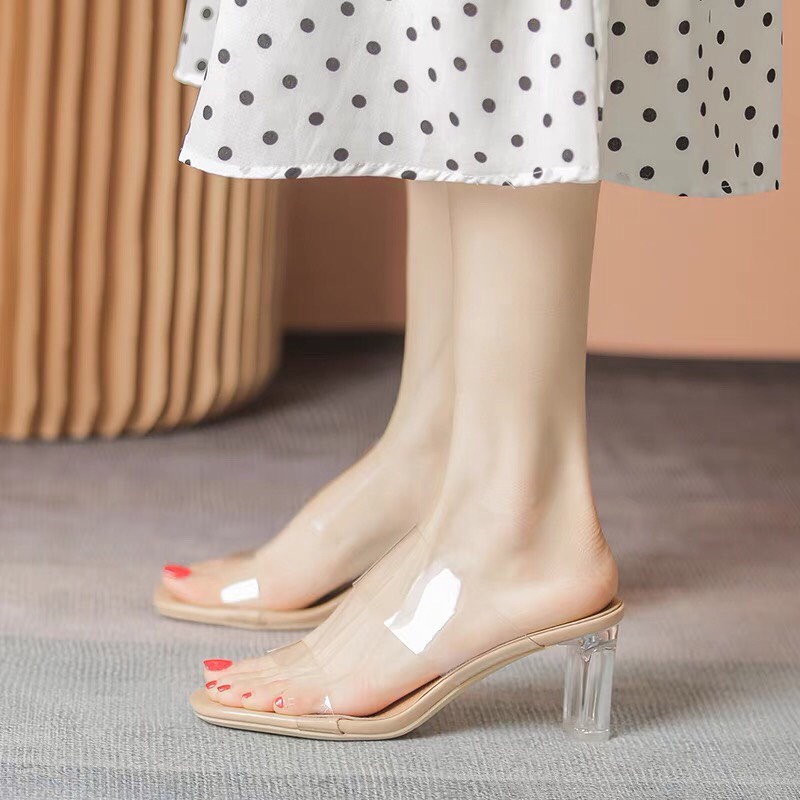 Guốc Nữ 7cm 2quai Meca Trong Suốt  Lên Chân Thanh Lịch Sang Trọng Đé Chắc Chắn Size 35 - 39
