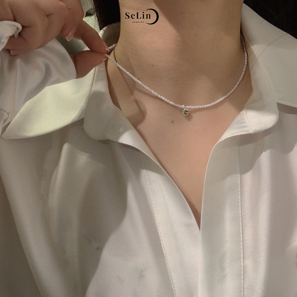 Dây chuyền bạc vòng cổ bạc nữ 925 SELIN JEWELRY đính đá xanh đẹp, nữ tính, trang sức phụ kiện bạc nữ
