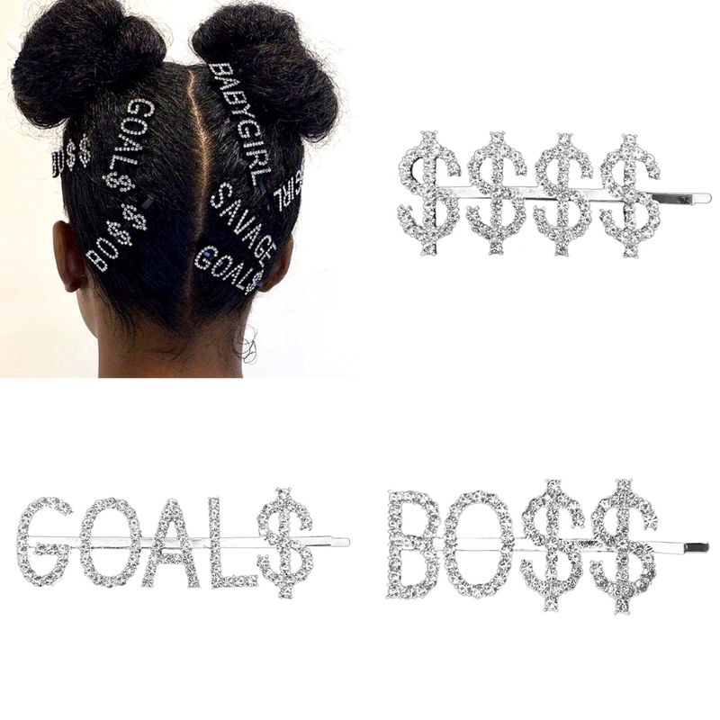 Kẹp Tóc Kim Loại Chữ Cái Đính Đá Sang Trọng