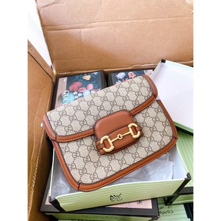 Túi gucci bầu hoạ tiết viền nâu spsl sz 22